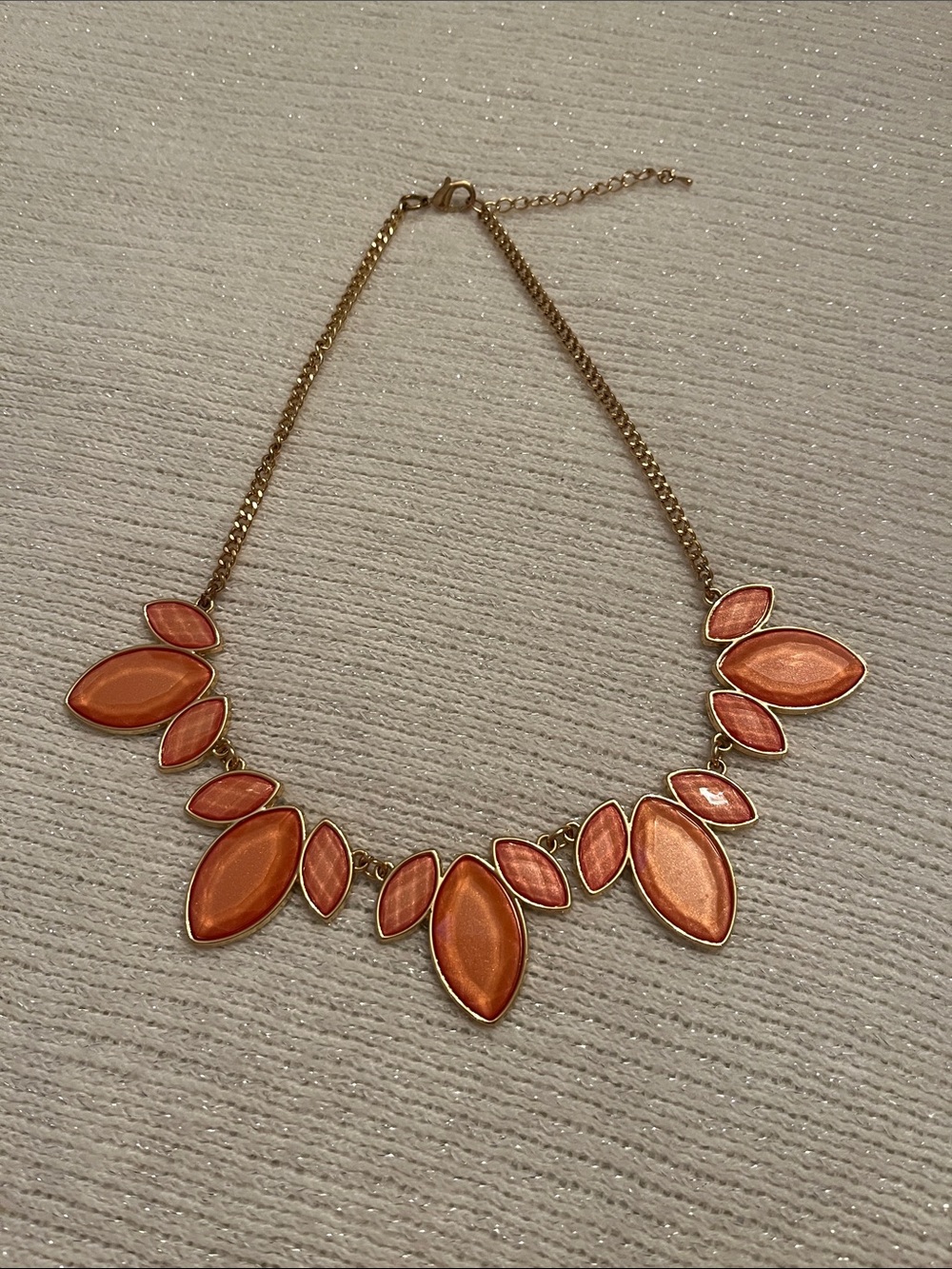 Gold Chain Statement Necklace with Orange Petal Pendants